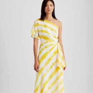 Yellow and White Ralph Lauren One-Shoulder Dress